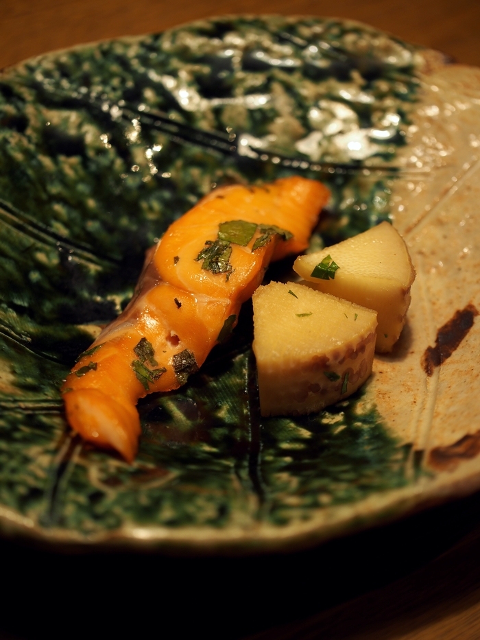 筍と山菜 三水館の料理 信州サーモンと筍の木の芽焼き
