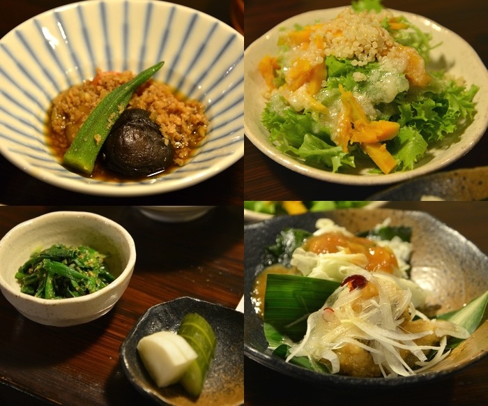 サンゴの湯やどかり 夕食 イサキの南蛮漬け 煮物 サラダ